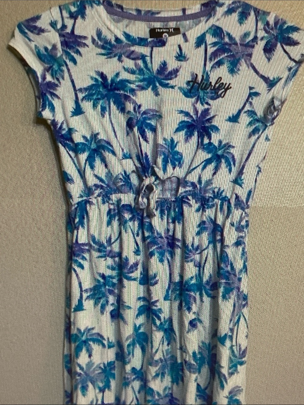 Hurley White Dress with Blue & Purple Palm Print